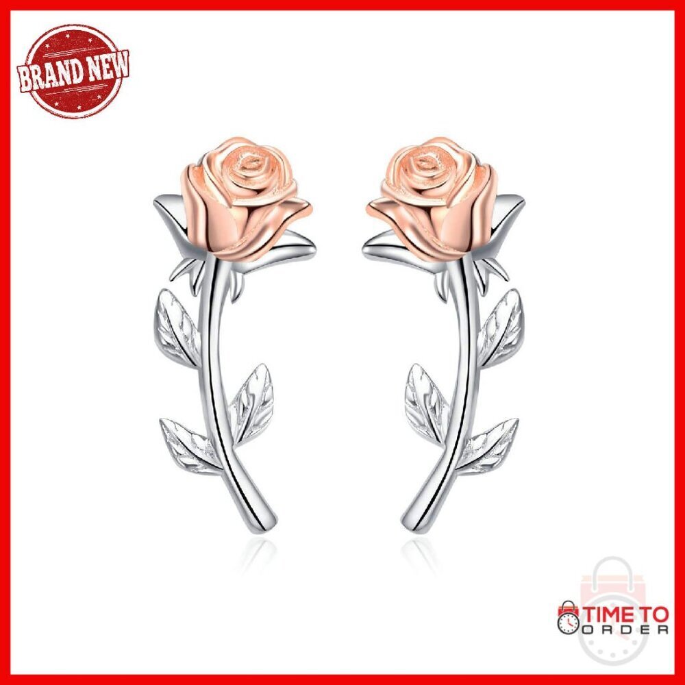 Sterling Silver Rose Stud Ear Crawler Climber Earrings 925 Hypoallergenic